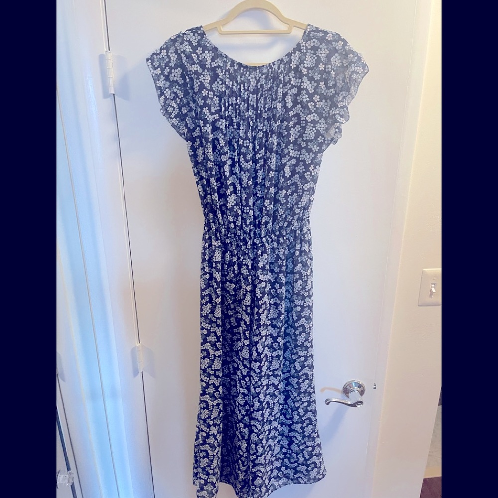 Michael Kors pleated blue floral jumpsuit